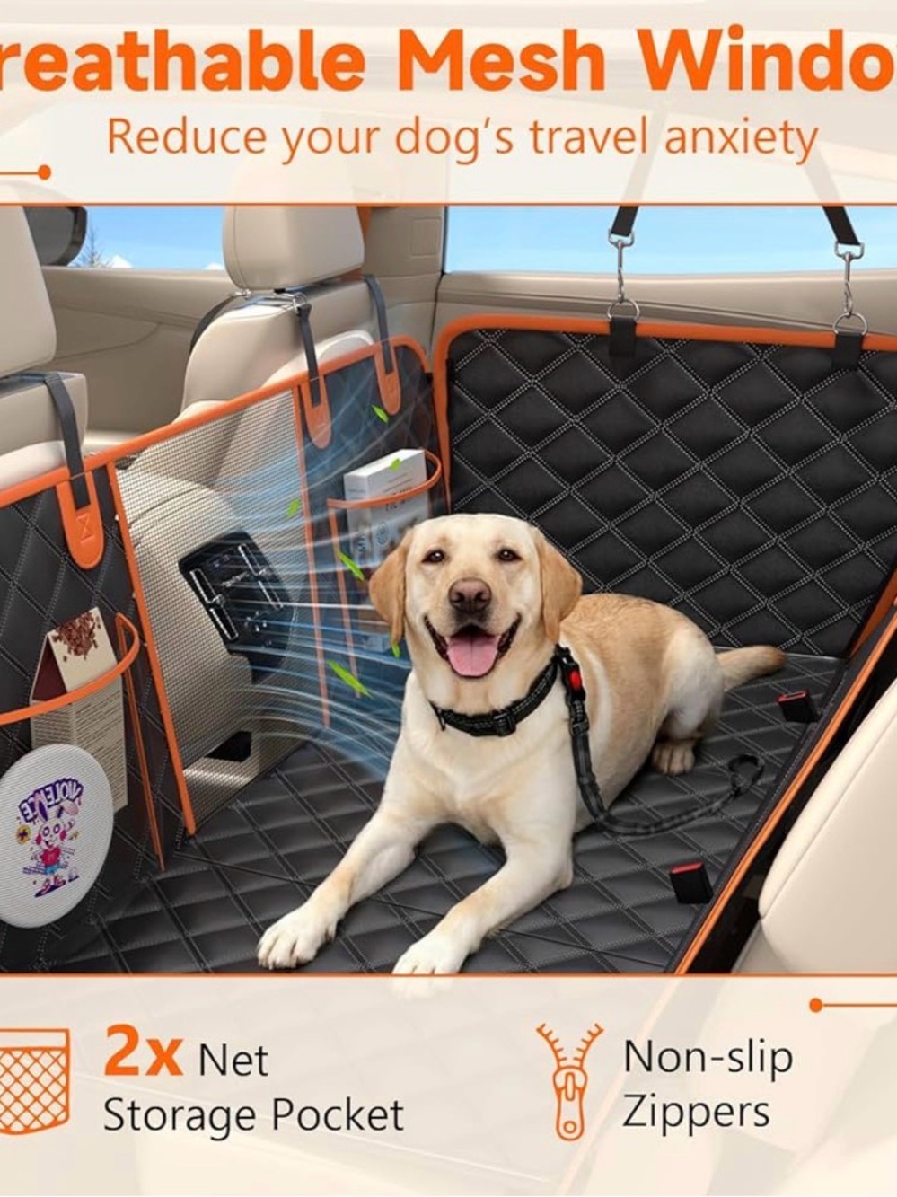 Black & Orange Quilted Dog Car Seat Cover - Protective Backseat Liner